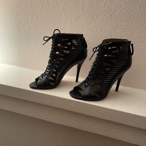 Elegant Black Lace-Up Heels